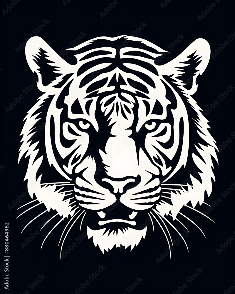 Fototapeta premium Hand drawn tiger silhouette in a minimal style. Black and white graphic illustration isolated on white background