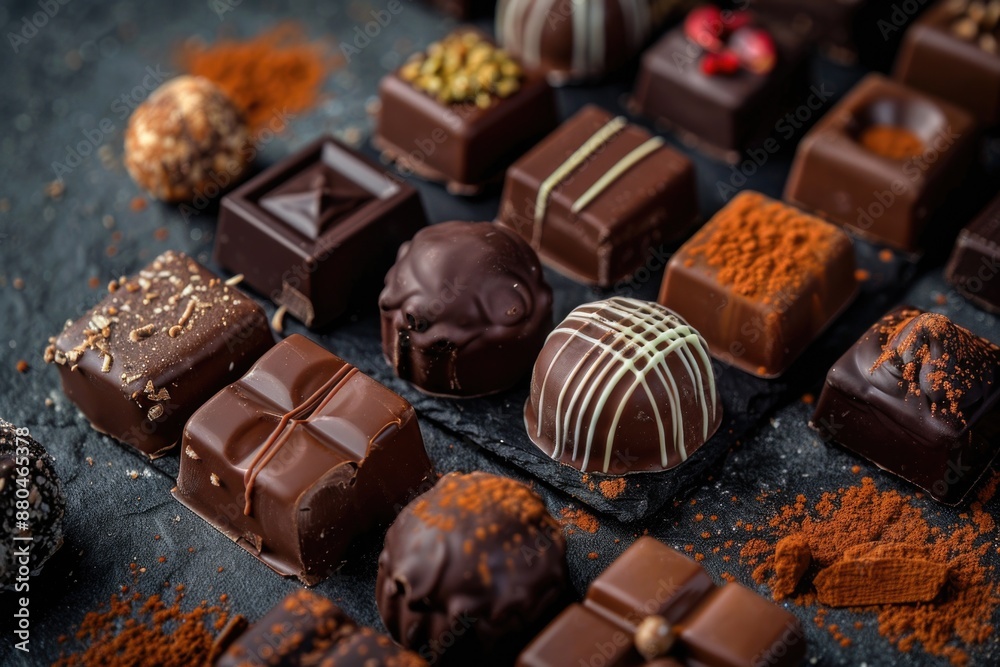 A selection of various chocolates and nuts displayed on a table