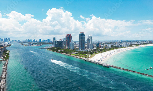 Summer in Miami . Miami beach coastline. Panoramic view of Luxury condos in Miami Beach Florida. Aerial View of Surfside Miami Beach. photo