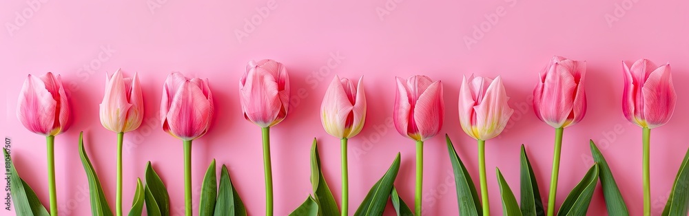 Naklejka premium Spring Elegance Fresh Pink Tulips on Pastel Background