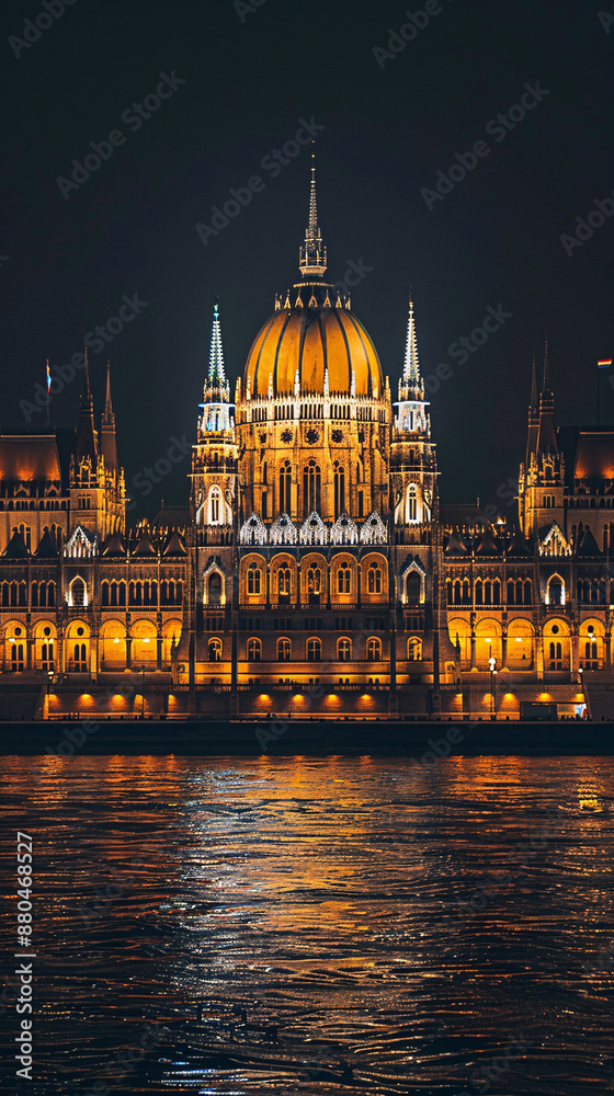 Obraz premium The illuminated Orszaghaz or Hungarian Parliament Building 