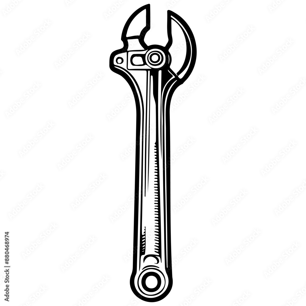 Black wrench drawing, line head, line art black realistic sketches painting Black wrench drawing, line head, line art black realistic sketches painting