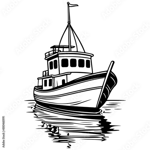 boat hand drawn line illustration, no background