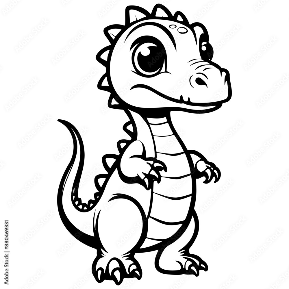 Fototapeta premium cartoon dinosaur drawing, black line vector, isolated line