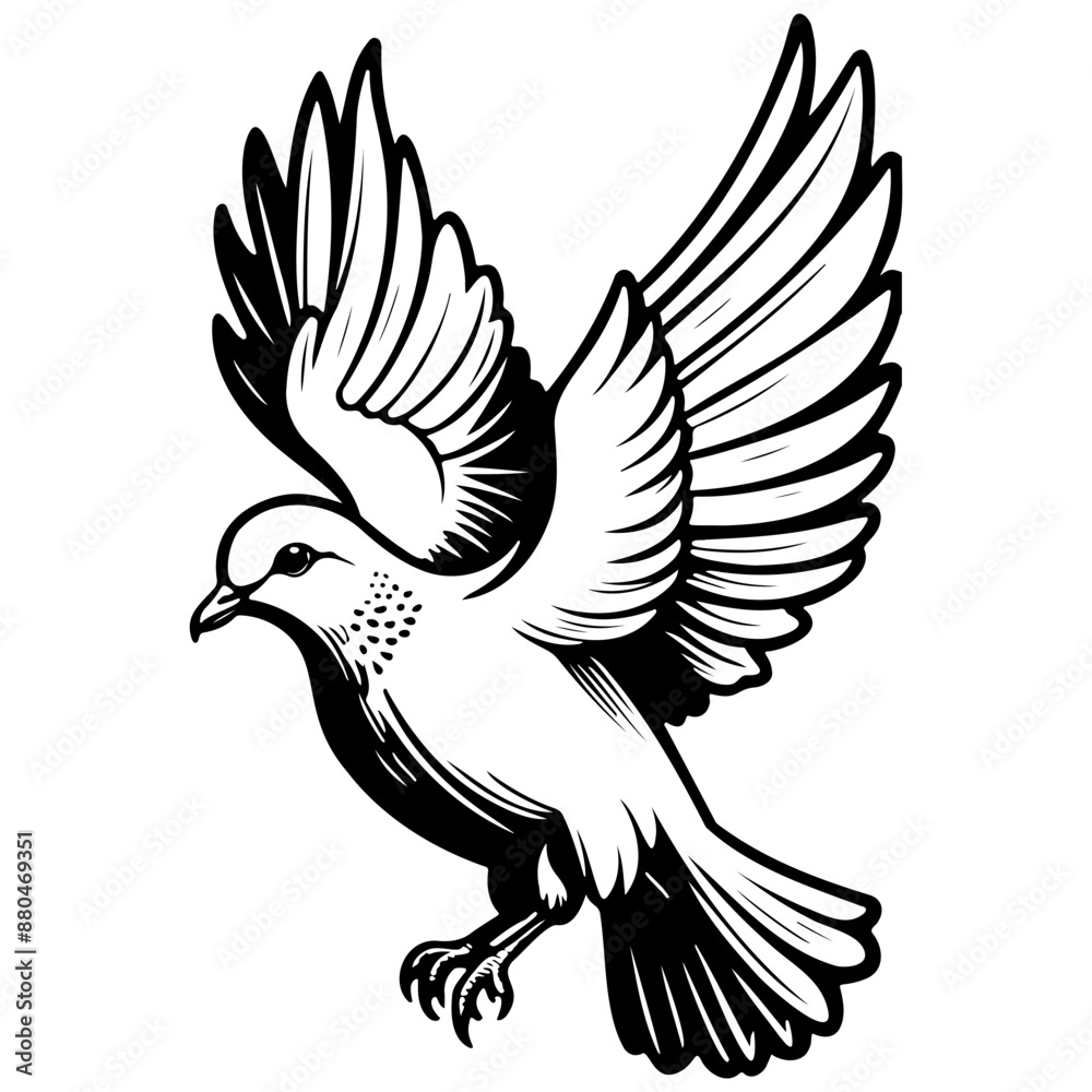 Obraz premium cartoon dove drawing, vintage line illustration, vector image