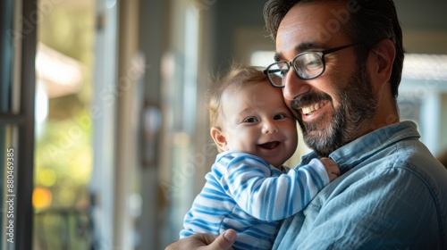 The father holding baby