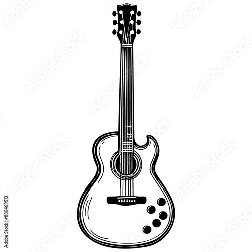 cartoon guitar drawing, black line vector, isolated line