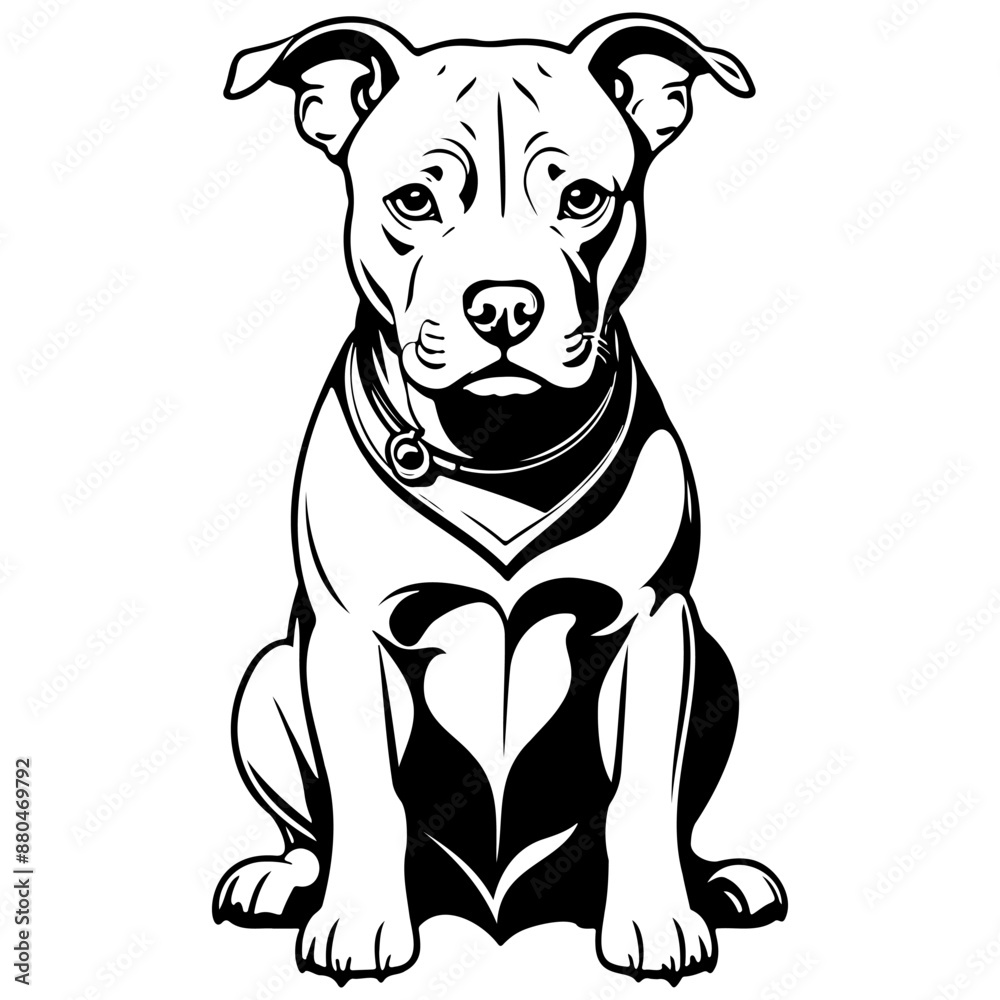 Fototapeta premium cartoon pitbull vector hand drawn line illustration, transparent background