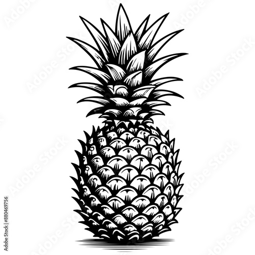 cartoon pineapple hand drawn line illustration, transparent background