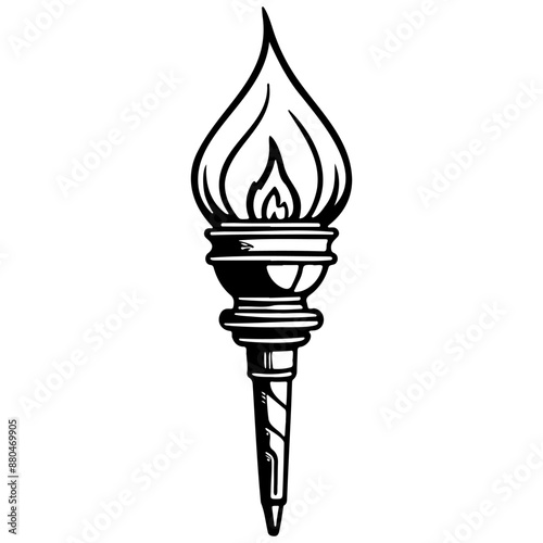 cartoon torch drawing, vector realistic outline line, transparent background