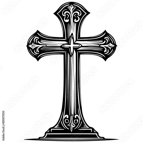 cross realistic, ink sketch of black silhouette outline, transparent background