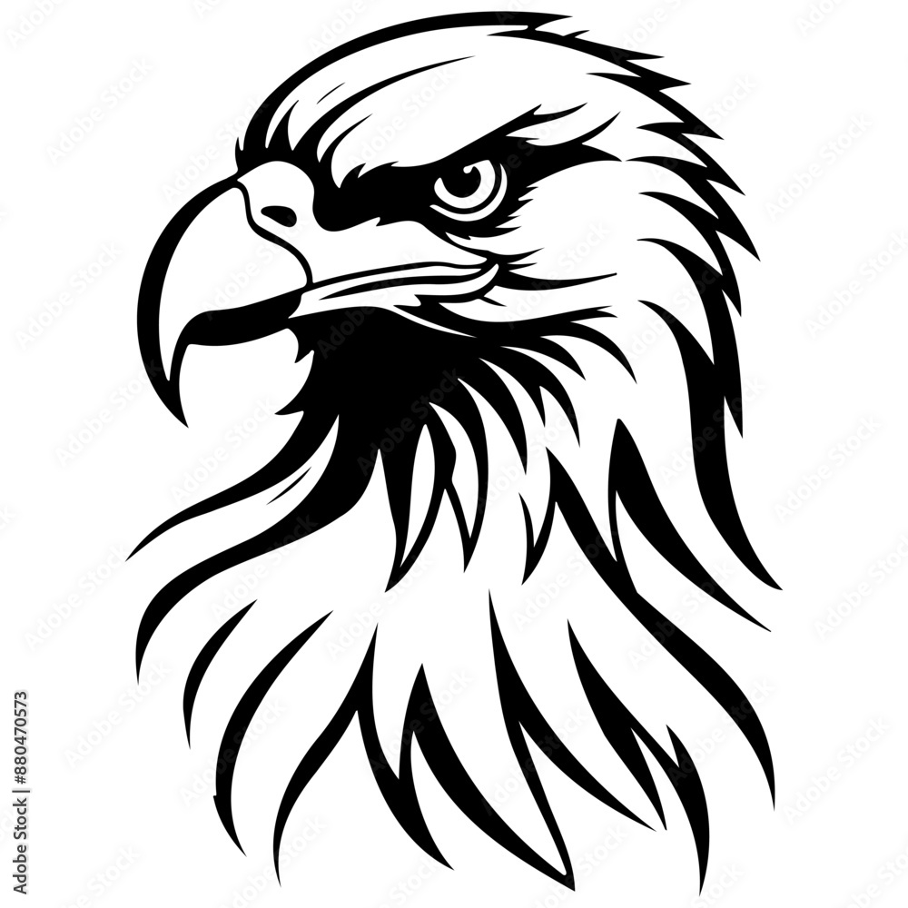 Obraz premium eagle logo realistic, ink sketch of black silhouette outline, transparent background