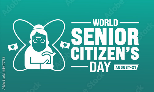 World Senior Citizen's Day is observed every year on August 21. The day is known to increase awareness.  Banner poster and happy mature couple. Vector art
