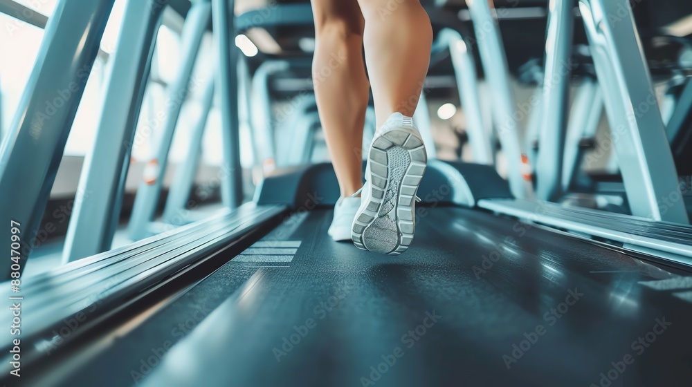 A close-up of a person's feet running on a treadmill. A close-up of a person's feet running on a treadmill.