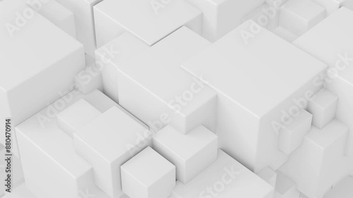 White box cubes, complex structure motion, corporate abstract background, seamless looped animation. Concept tech, business, big data. 3D render