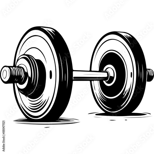 Isolated barbell hand drawn line illustration, transparent background