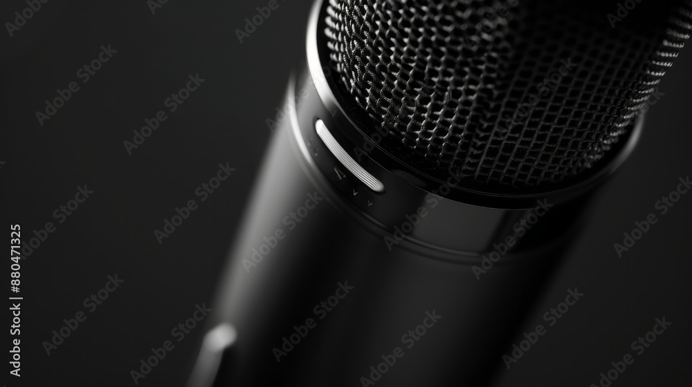 Black studio microphone in soundproof recording studio, high-quality professional audio equipment for podcasts, voiceovers, music production, and broadcasts, featuring sleek design and superior sound Black studio microphone in soundproof recording studio, high-quality professional audio equipment for podcasts, voiceovers, music production, and broadcasts, featuring sleek design and superior sound