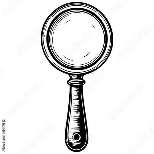 magnifying glass ink hand drawn line illustration, transparent background