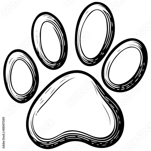 Line paw print vector hand drawn line illustration, transparent background