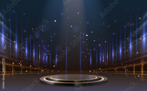 Stage with gold and blue light effects