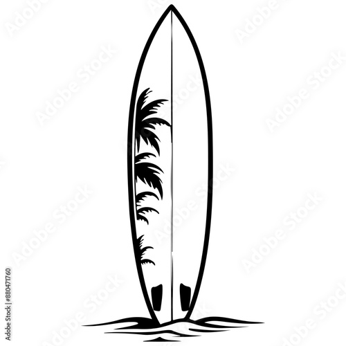 surfboard black hand drawn line illustration, transpiderarent background