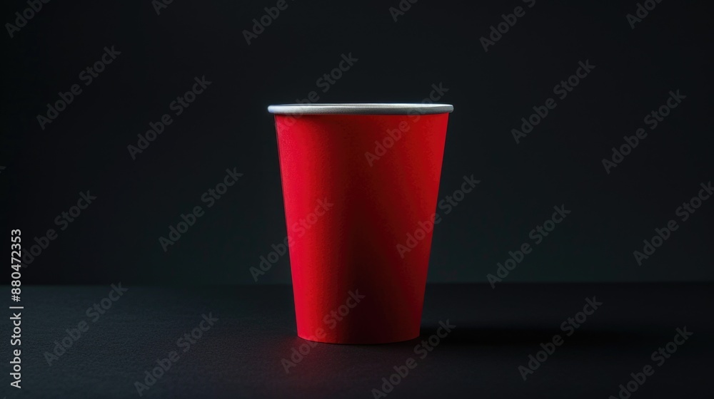 A red cup with a lid sitting on a table, perfect for hot drinks or as a decorative accent A red cup with a lid sitting on a table, perfect for hot drinks or as a decorative accent