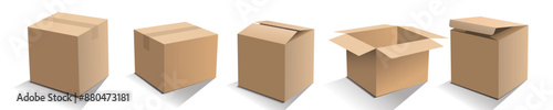 carton vector with brown color as delivery houshold cardboard box, for moving, packaging or packing some product in object transportation. Isolated on white background.