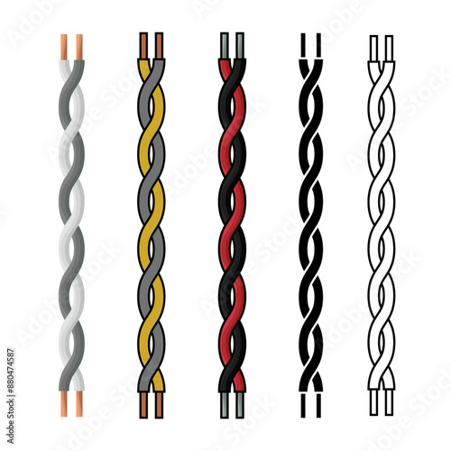 A set of wires. Twisted wires of electrical wiring. A wire for electronics. A wire is an electrical product. Vector illustration isolated on a white background for design and web.