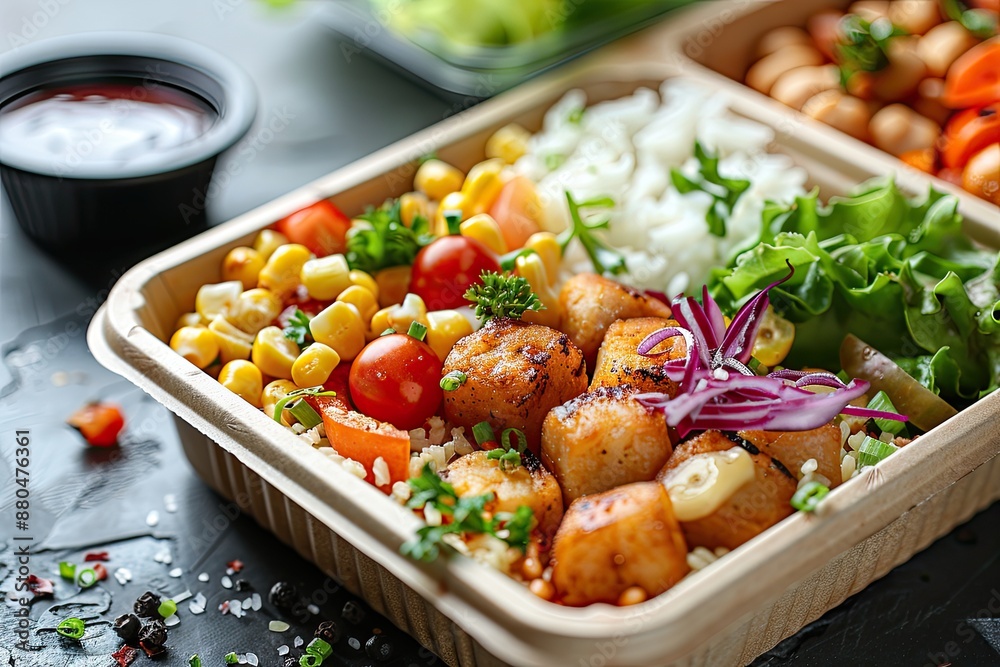 Scrumptious seafood delight in ecofriendly takeout container Scrumptious seafood delight in ecofriendly takeout container
