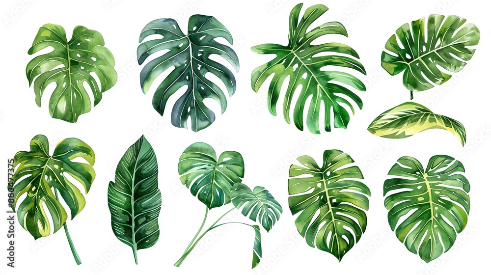 Tropical Leaves Watercolor Set.