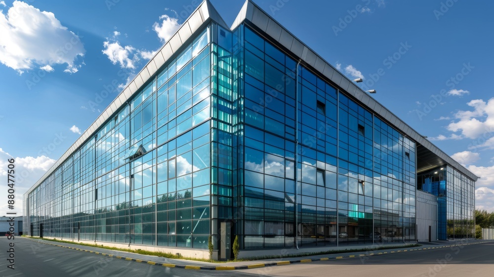Fototapeta premium Modern large building with a glass facade on an urban street