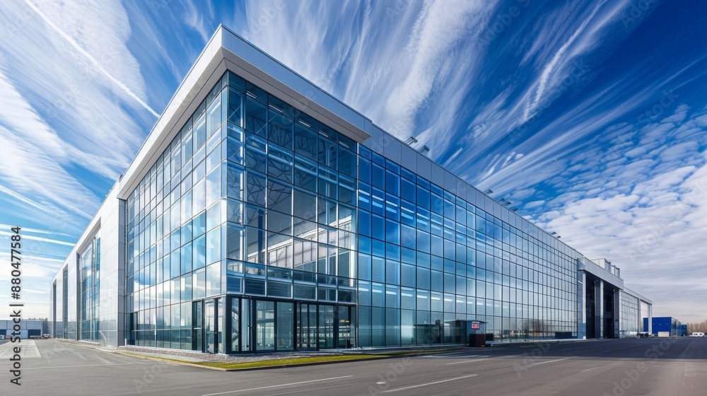 Modern large building with a glass facade on an urban street Modern large building with a glass facade on an urban street