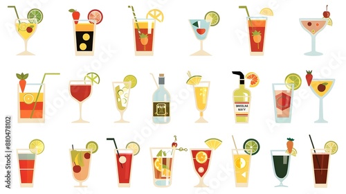 Wallpaper Mural Assorted Cocktail Illustrations Set Torontodigital.ca