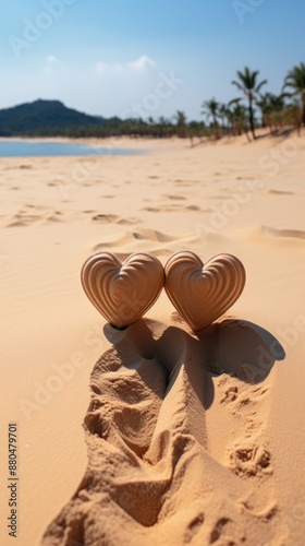 earts on a beach with a heart shaped sign in the sand. photo