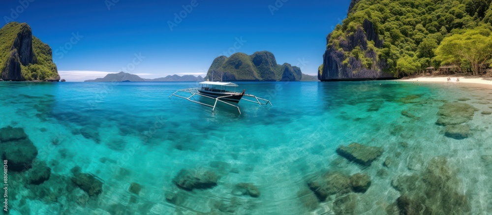 Fototapeta premium Crystal Clear Water and a Boat in the Philippines