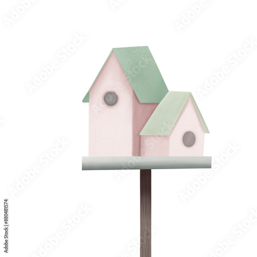 wooden bird house hand drawn illustration