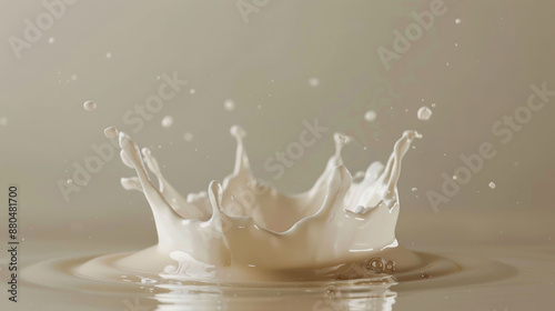 Majestic Milk Splash Crown on Neutral Studio Background © Jirawatfoto