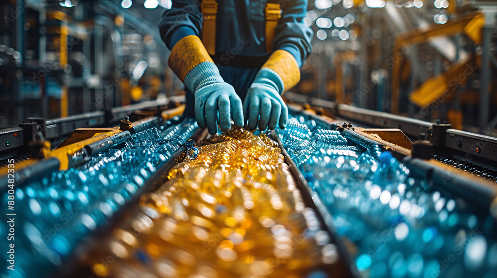 Bottles in conveyor belt 