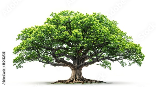 Majestic Tree With Green Leaves on White Background