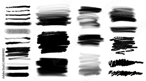 Hand drawn charcoal pencil lines and broad strokes set.Vector collection of various charcoal and crayons doodles isolated on white background.Crayons underlining,grunge texture elements set