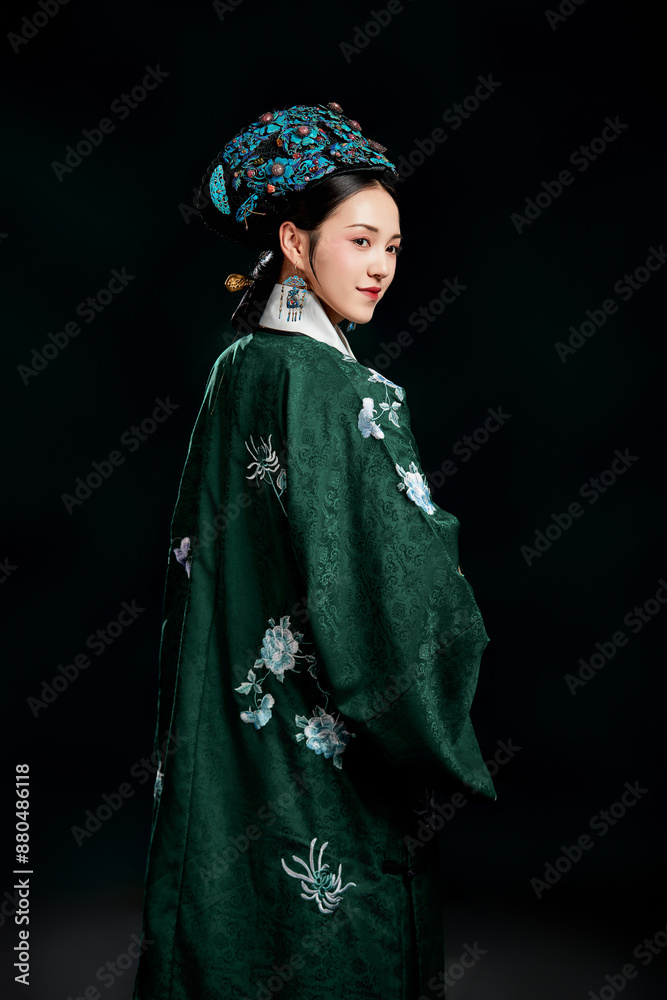 Asian,woman,showing,court,costumes,of,the,Qing,Dynasty,in,China Asian,woman,showing,court,costumes,of,the,Qing,Dynasty,in,China
