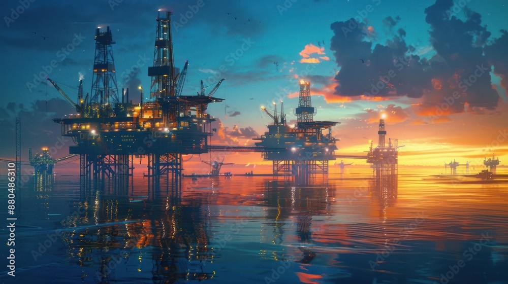 Oil Rigs at Sunset Oil Rigs at Sunset