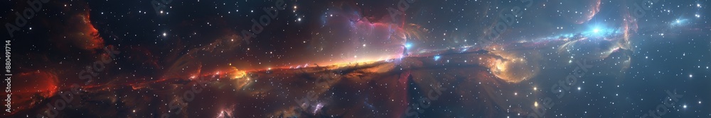 Majestic Cosmic Galaxy Panorama with Vibrant Nebulae and Star Clusters Majestic Cosmic Galaxy Panorama with Vibrant Nebulae and Star Clusters