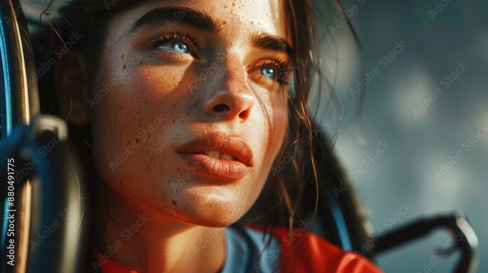 Close-Up Portrait of a Young Woman with Freckles in Golden Hour Light Close-Up Portrait of a Young Woman with Freckles in Golden Hour Light