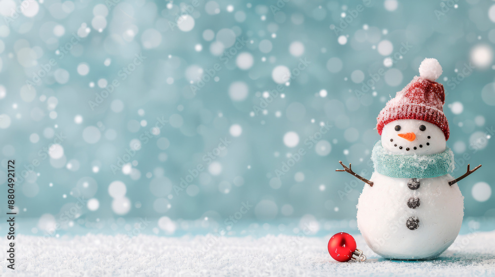 Snowman on a snowy surface with festive bokeh lights in the background, concept: holiday cheer and winter celebrations, suitable for greeting card businesses and holiday-themed marketing. Snowman on a snowy surface with festive bokeh lights in the background, concept: holiday cheer and winter celebrations, suitable for greeting card businesses and holiday-themed marketing.