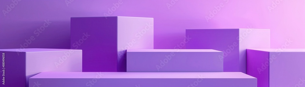 Soft purple cube podiums on a purple gradient background, monochromatic and soothing Soft purple cube podiums on a purple gradient background, monochromatic and soothing