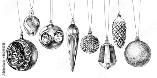 Christmas balls hand drawn collection