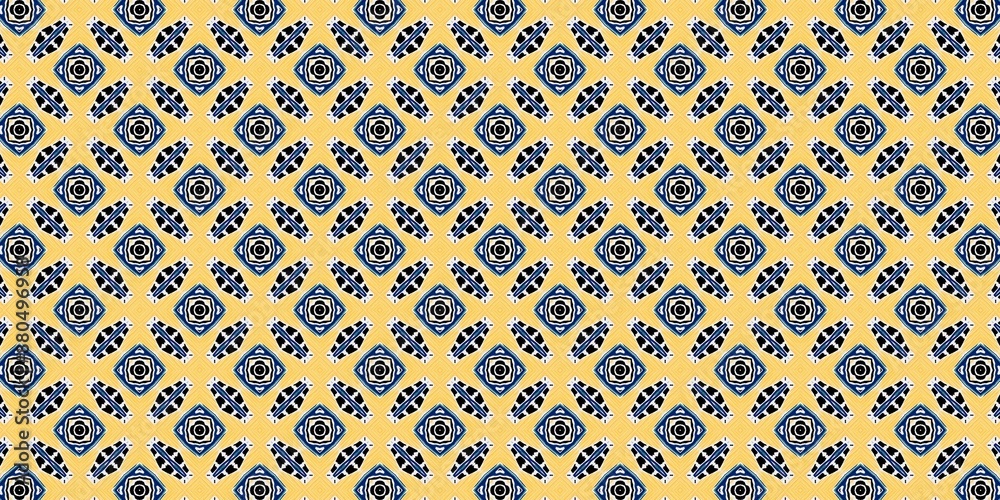 Geometric seamless vector wallpaper with blue and yellow stripes, perfect for vintage decor or textile design Geometric seamless vector wallpaper with blue and yellow stripes, perfect for vintage decor or textile design