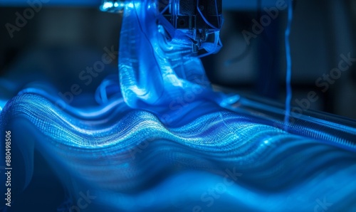 Blue threads are woven into the silk in a luxuriously luminous atmosphere. photo