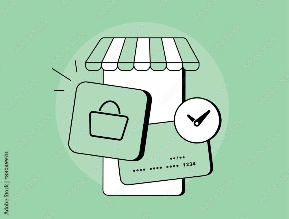BNPL - Buy Now Pay Later e-commerce marketing strategy concept. Flexible payment option at checkout, credit without bank card, deferred payment, online shopping isolated vector illustration